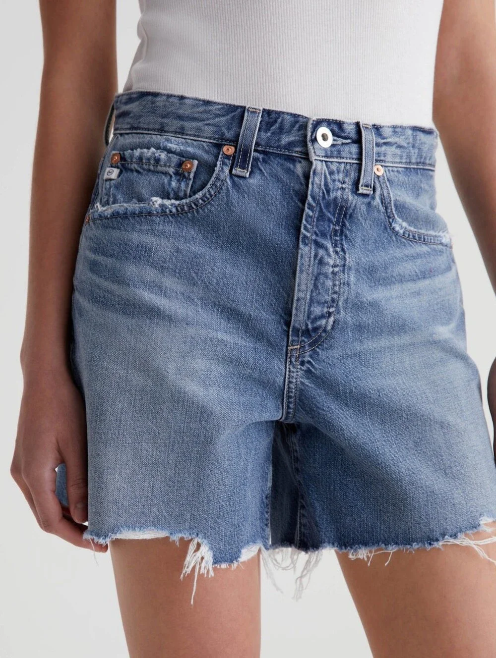 AG Jeans Myth Clove High-Rise Baggy Fit Button Fly Cut Off Shorts Size 25